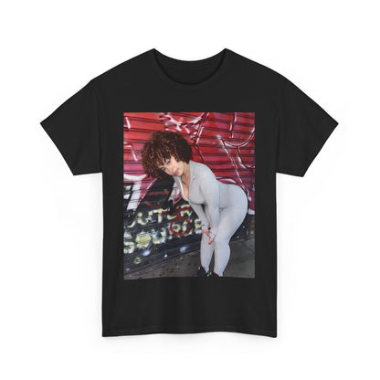 A black graphic t-shirt featuring a graphic of Ice Spice with text like 'No Flop Era'.