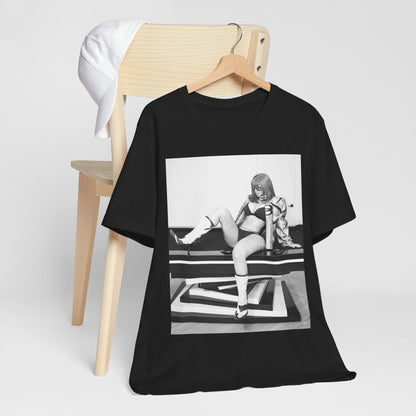 A black graphic t-shirt featuring an artistic or aesthetic graphic of Cardi B in a hip hop style.
