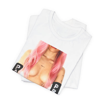 A black graphic t-shirt featuring a graphic of Nessa Barrett with a 'Passenger Princess' theme.