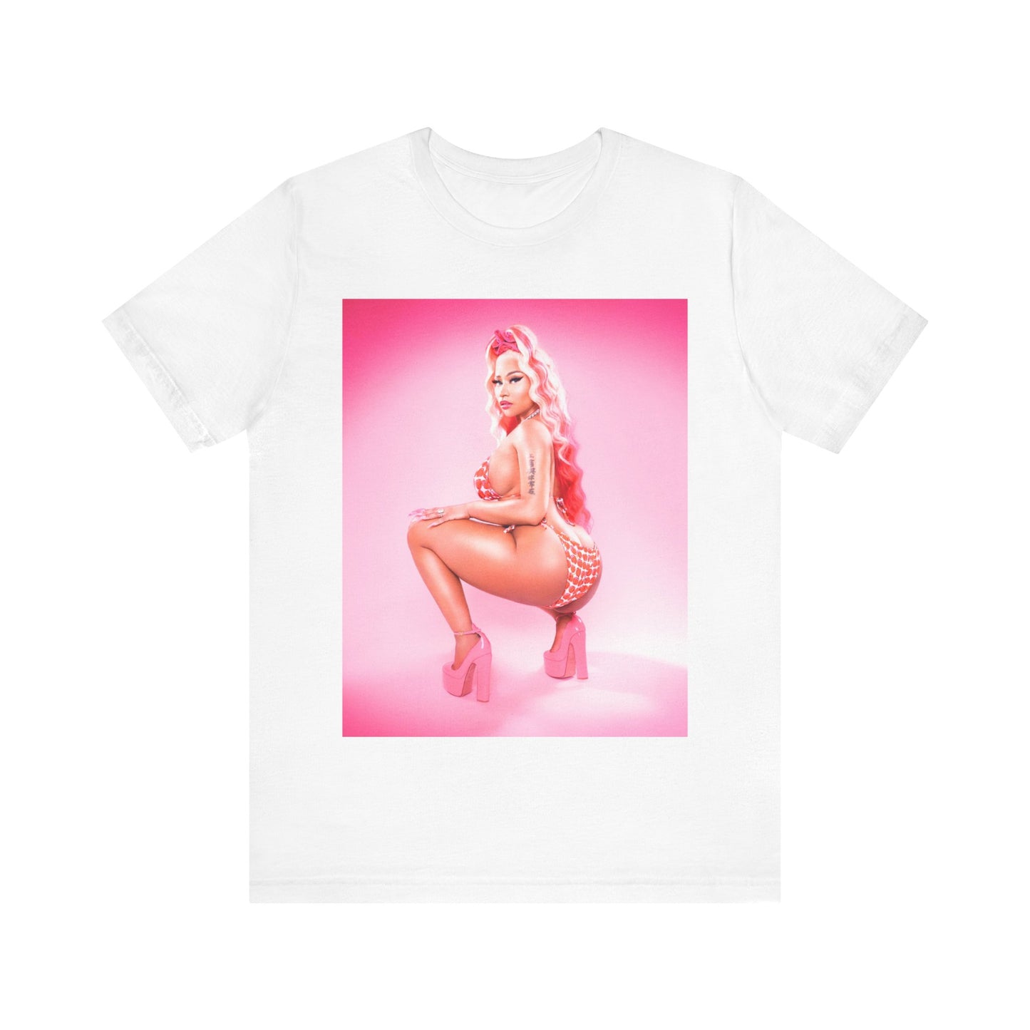 A black graphic t-shirt featuring a graphic related to Nicki Minaj's 'Anaconda' song or era.