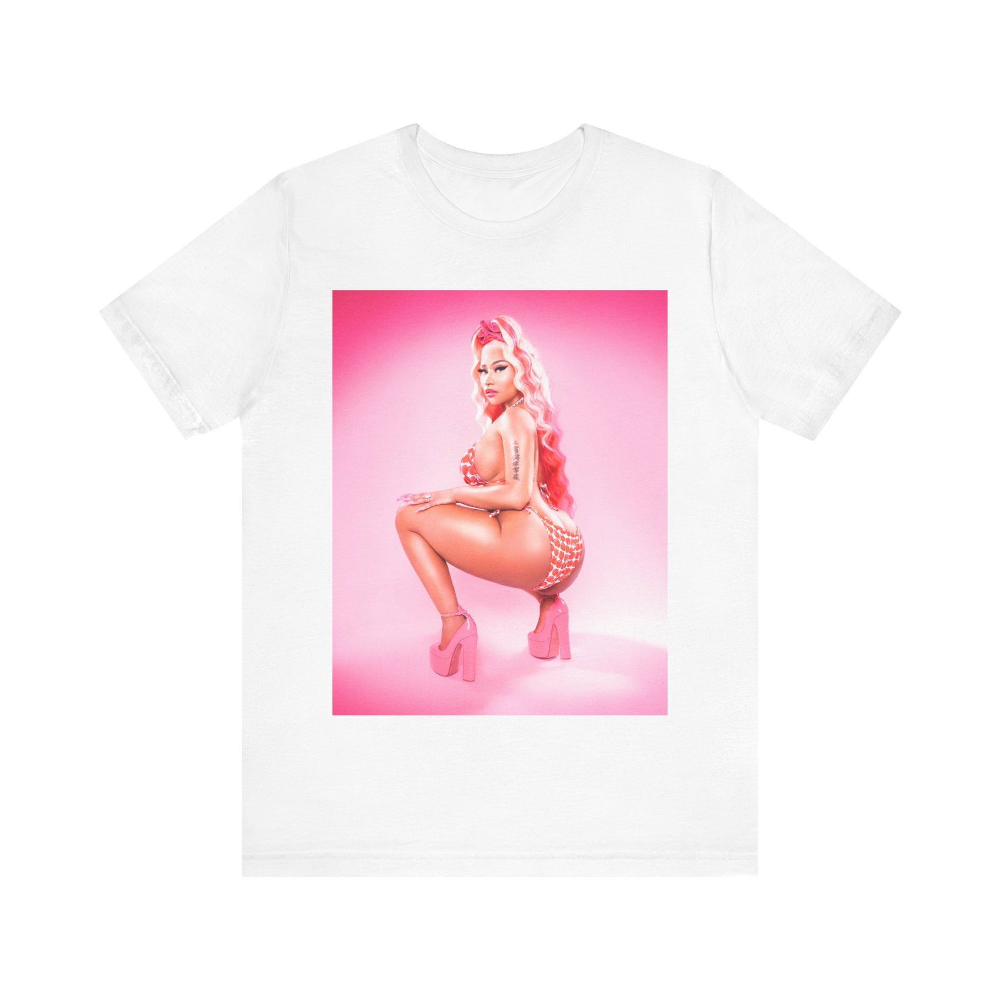 A black graphic t-shirt featuring a graphic related to Nicki Minaj's 'Anaconda' song or era.
