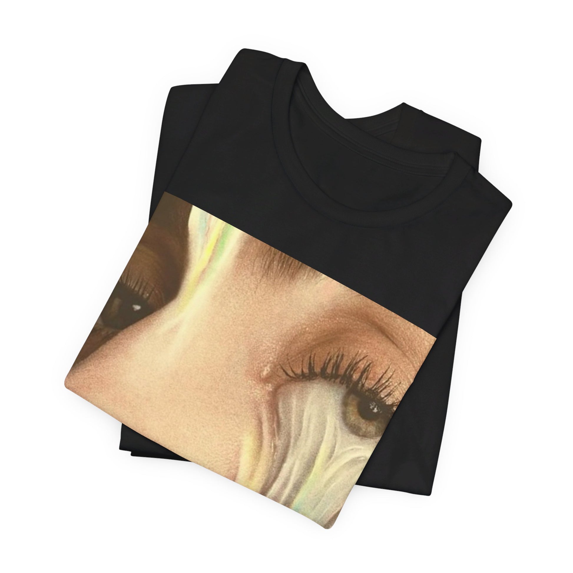 A black graphic t-shirt featuring an artistic or aesthetic graphic of Lady Gaga.