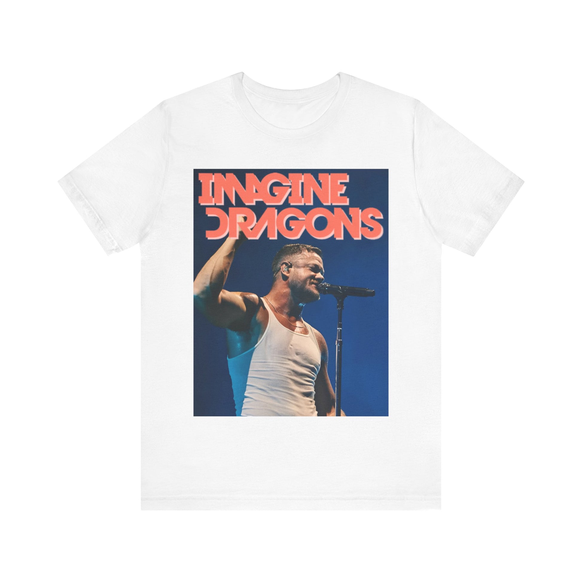 A black graphic t-shirt featuring a retro live concert photo of Imagine Dragons.