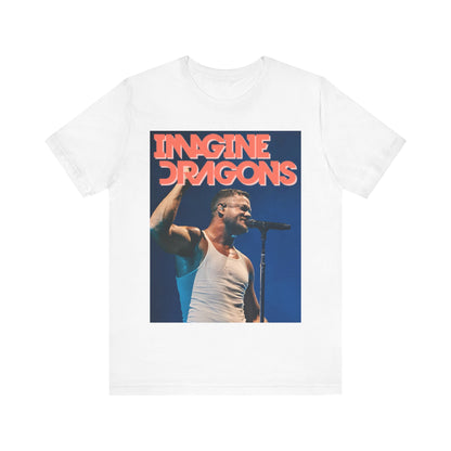 A black graphic t-shirt featuring a retro live concert photo of Imagine Dragons.
