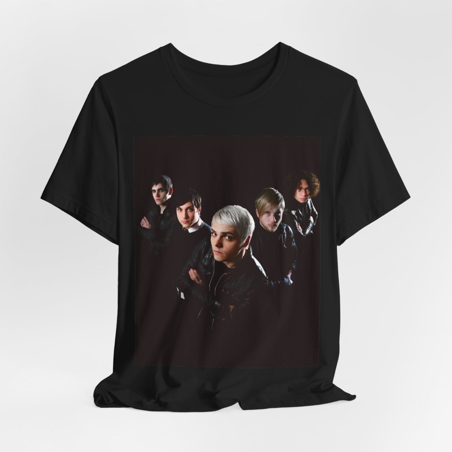 A black graphic t-shirt featuring a modern rock graphic of My Chemical Romance.
