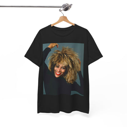 A black graphic t-shirt featuring a graphic related to Tina Turner's 'Private Dancer' album era.