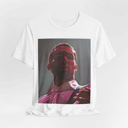A graphic design inspired by the cover art and color palette of Maroon 5's debut album, "Songs About Jane," on a t-shirt.