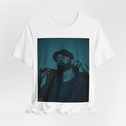 A black graphic t-shirt featuring a graphic of Eminem as a 'Rap God'.