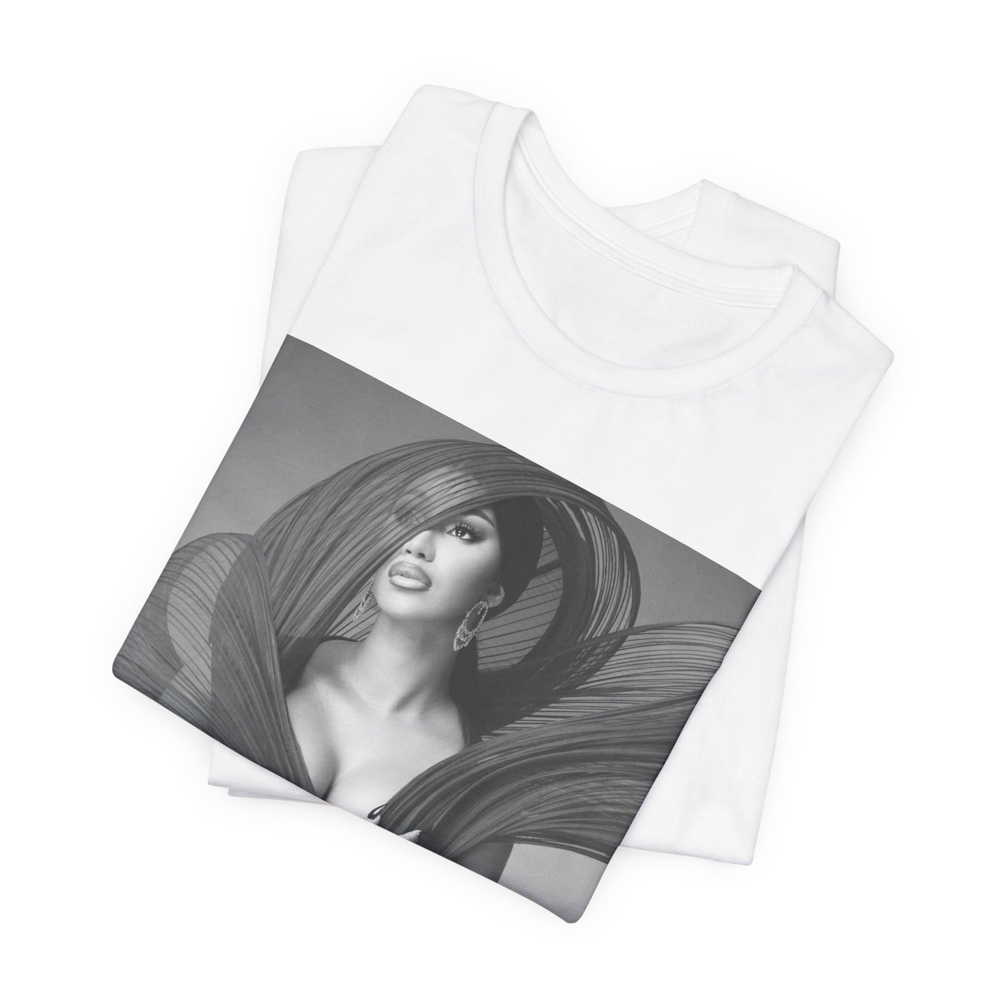 A black graphic t-shirt featuring a black and white graphic of Cardi B, emphasizing her 'Bronx Princess' or rap icon status.