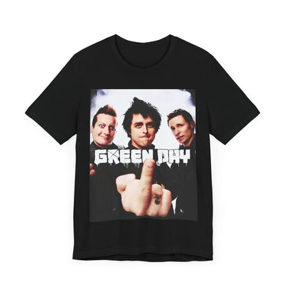 A black graphic t-shirt featuring an underground rock graphic of Green Day.