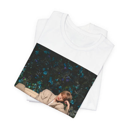 A black graphic t-shirt featuring an aesthetic graphic of Jimin in a K-Pop style.
