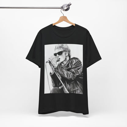 A black graphic t-shirt featuring a photo of Layne Staley from Alice In Chains performing live in concert, showing his intense stage presence.