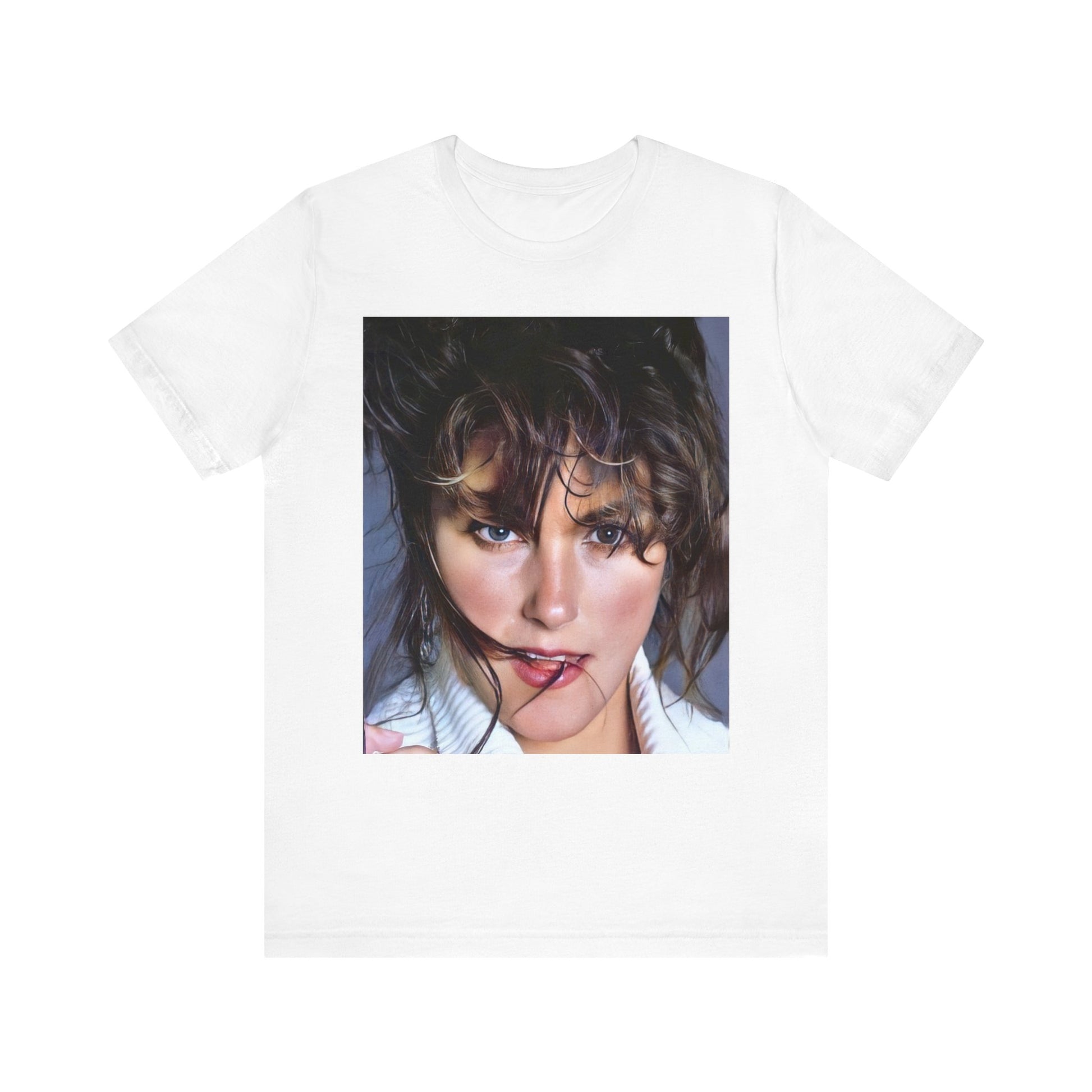 A black graphic t-shirt featuring an 80s style graphic of Laura Branigan.