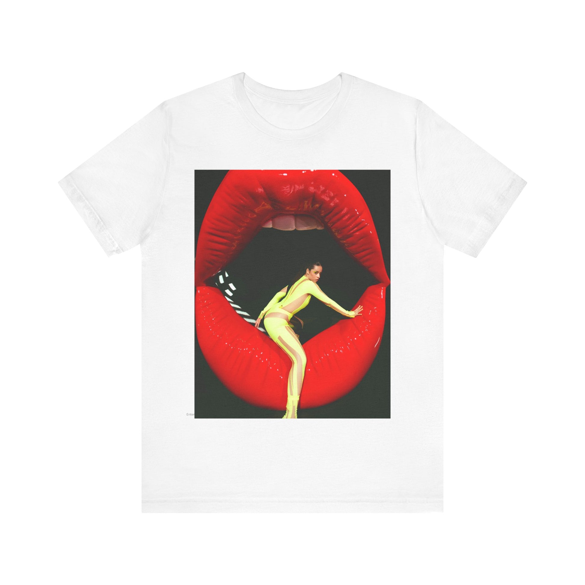 A black graphic t-shirt featuring a graphic of Camila Cabello with a 'rebel heart' or edgy pop star aesthetic.