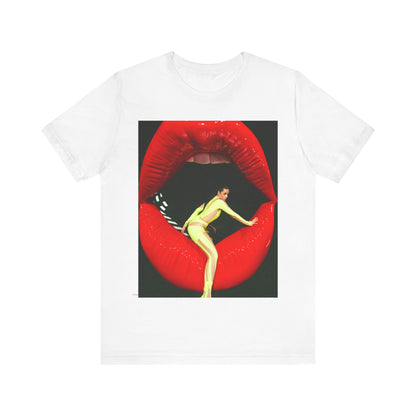 A black graphic t-shirt featuring a graphic of Camila Cabello with a 'rebel heart' or edgy pop star aesthetic.