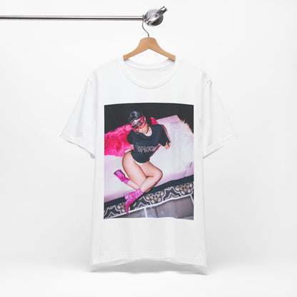 A black graphic t-shirt featuring a classic lifestyle graphic of Nicki Minaj.