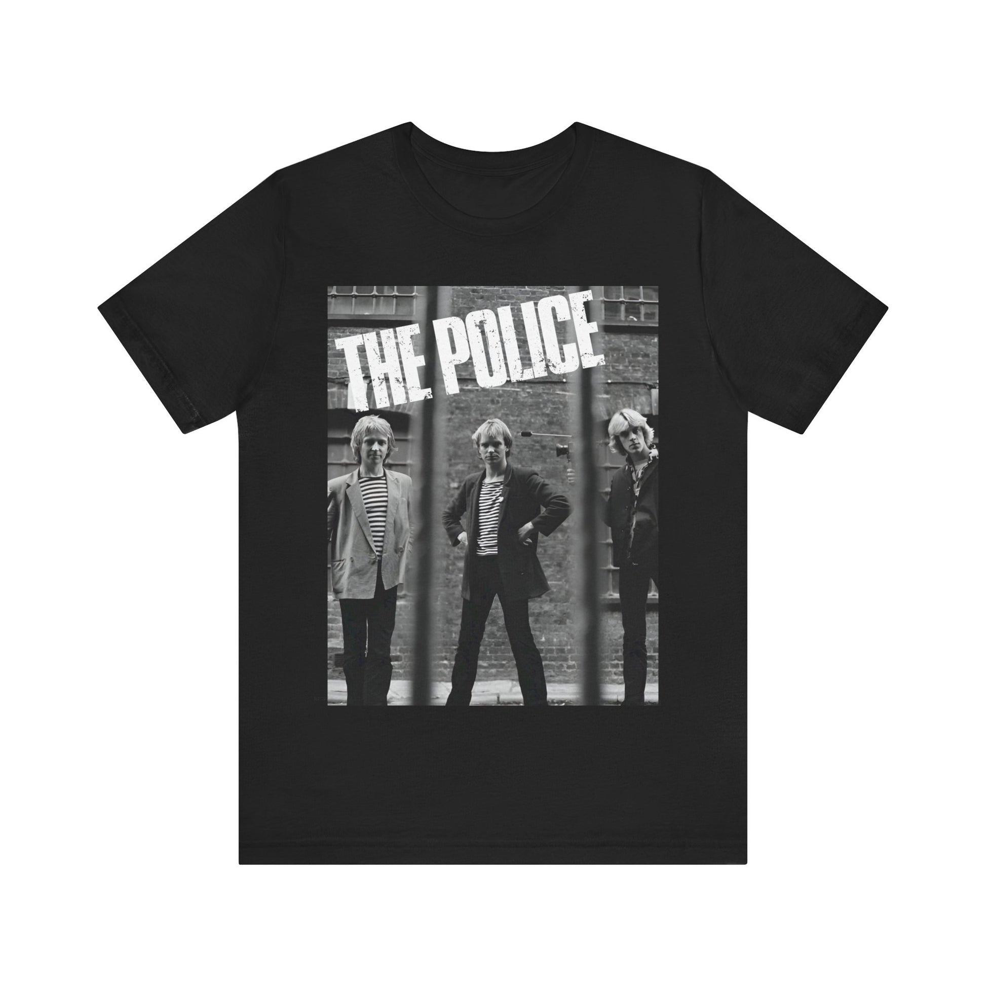 A black graphic t-shirt featuring a vintage new wave icon graphic of The Police.