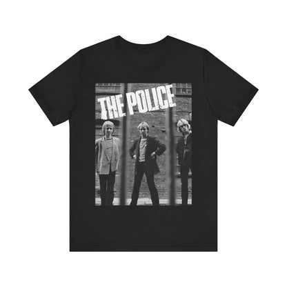 A black graphic t-shirt featuring a vintage new wave icon graphic of The Police.
