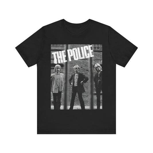 A black graphic t-shirt featuring a vintage new wave icon graphic of The Police.