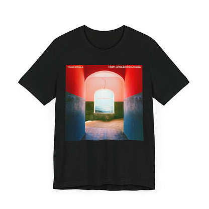 A black graphic t-shirt featuring a graphic related to Tame Impala's song 'Posthumous Forgiveness'.