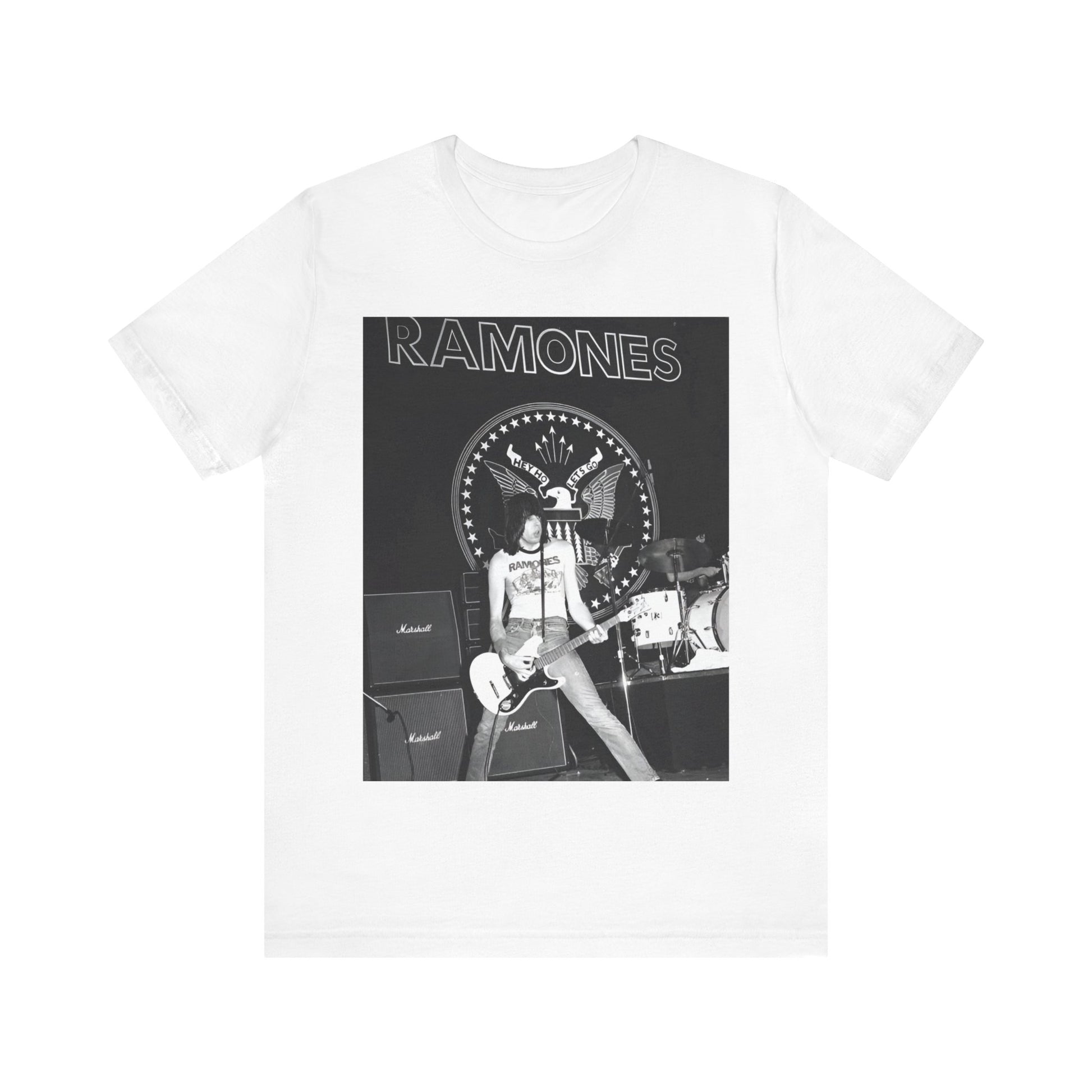 A black graphic t-shirt featuring a graphic of the Ramones with a cool NYC punk scene aesthetic.