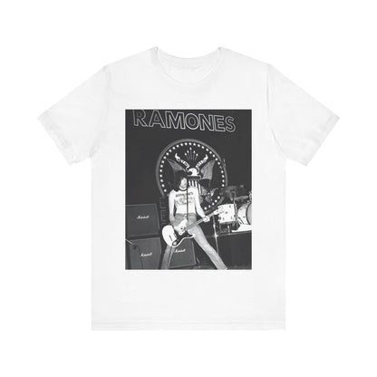 A black graphic t-shirt featuring a graphic of the Ramones with a cool NYC punk scene aesthetic.