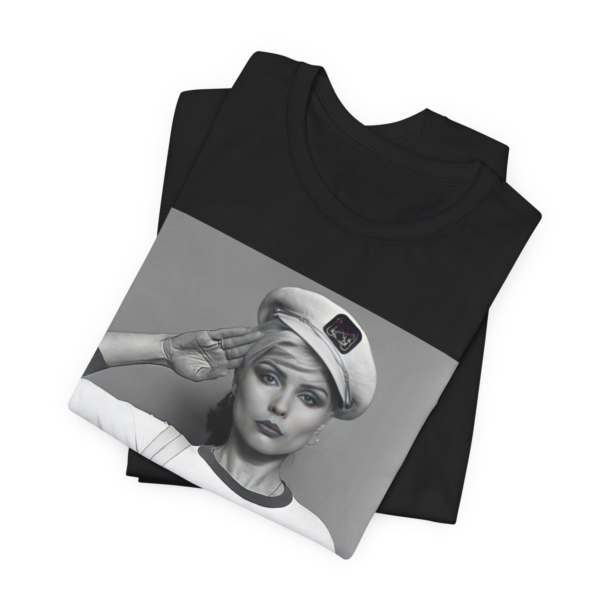 A black graphic t-shirt featuring a classic black and white graphic of the band Blondie.