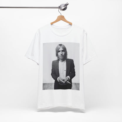 A black graphic t-shirt featuring a graphic of Tom Petty with rock legend vibes.