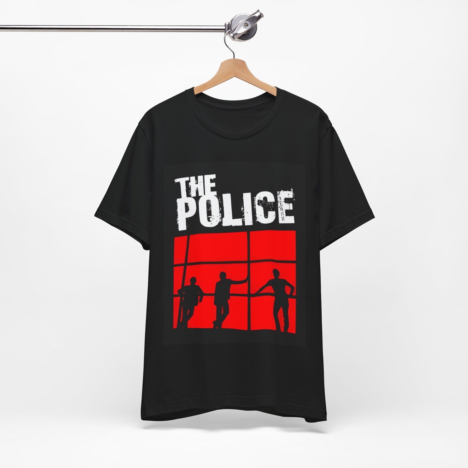 A black graphic t-shirt featuring the classic iconic logo of The Police.