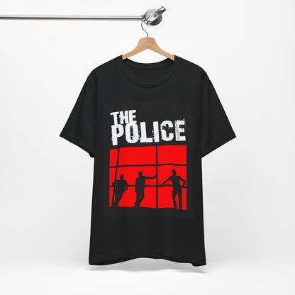 A black graphic t-shirt featuring the classic iconic logo of The Police.