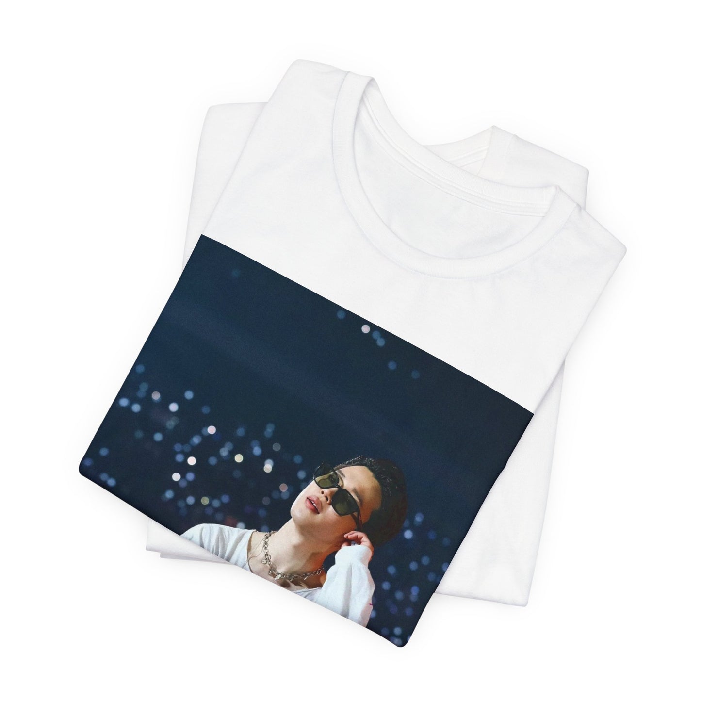 A black graphic t-shirt featuring a vintage aesthetic graphic related to Jimin's 'Lie' era.