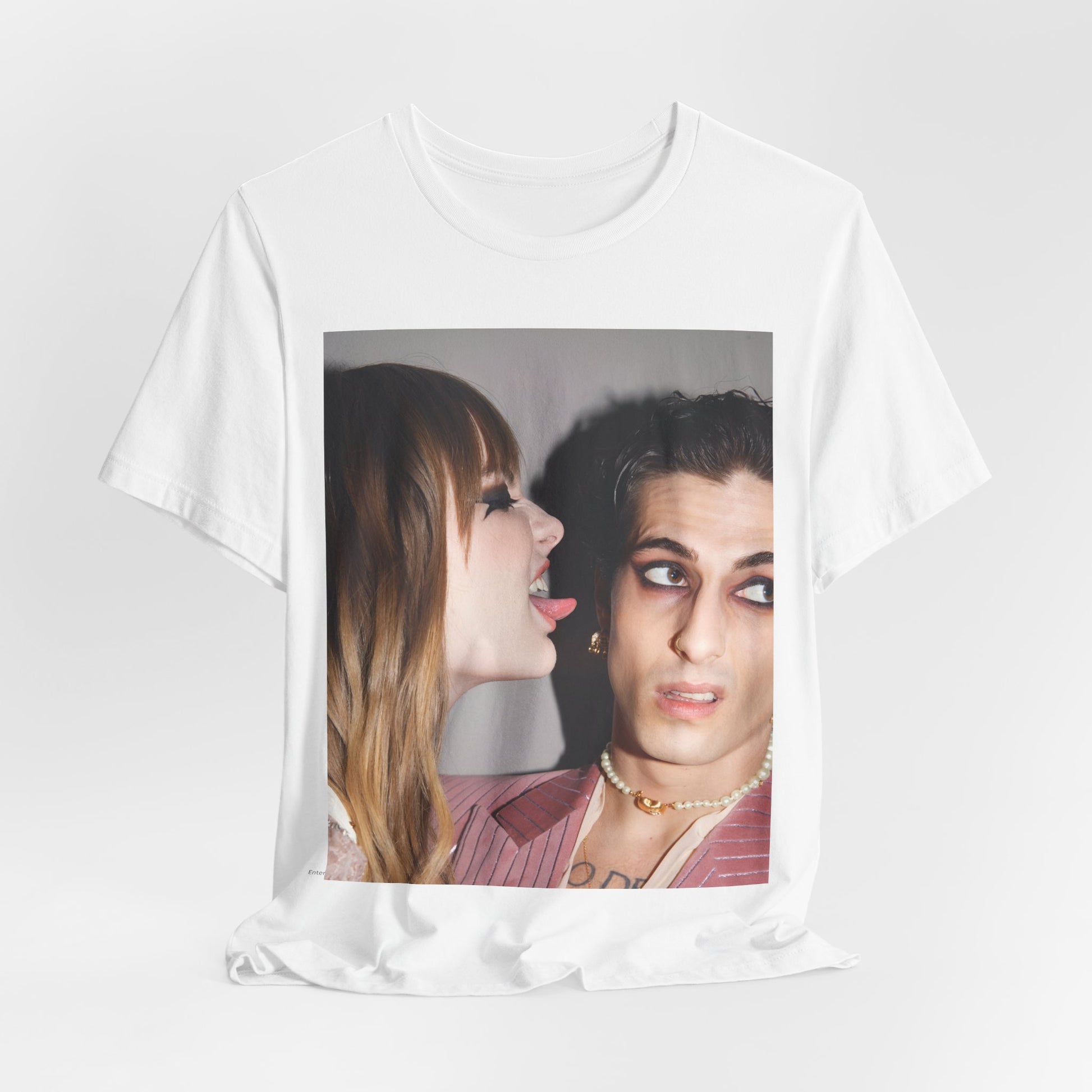 A black graphic t-shirt featuring a fearless rock and roll graphic of Maneskin.