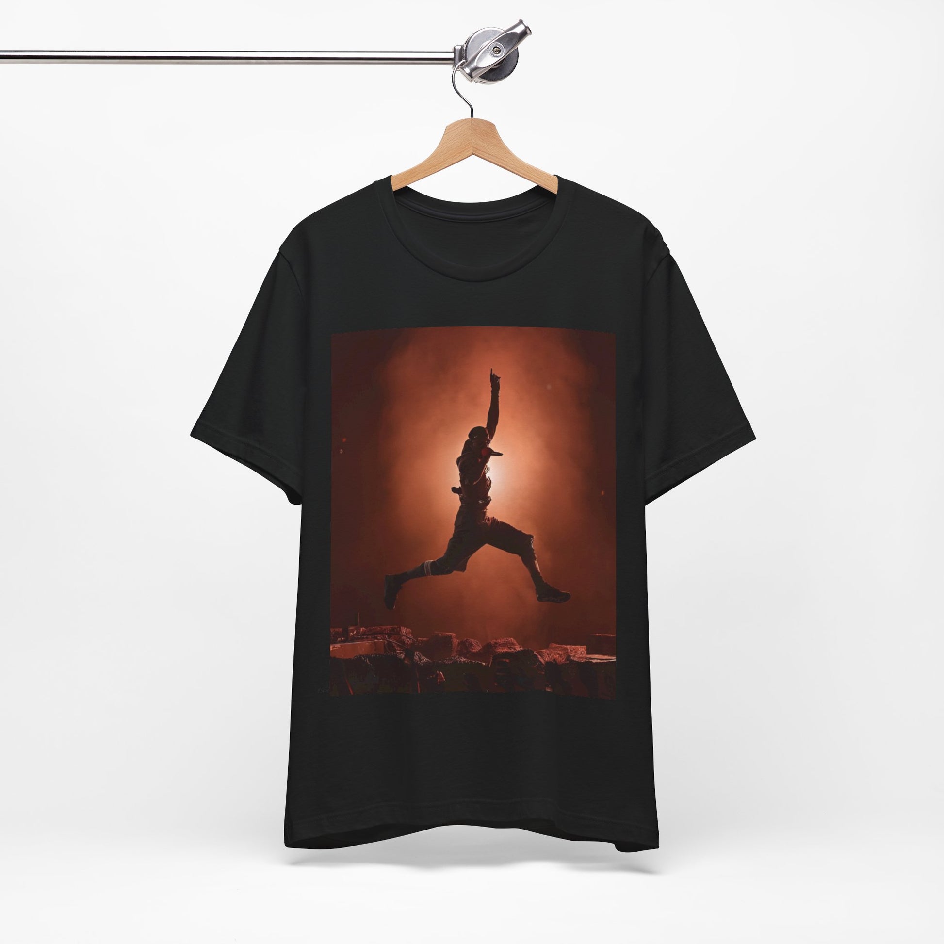 A black graphic t-shirt featuring an authentic Houston rapper graphic of Travis Scott.