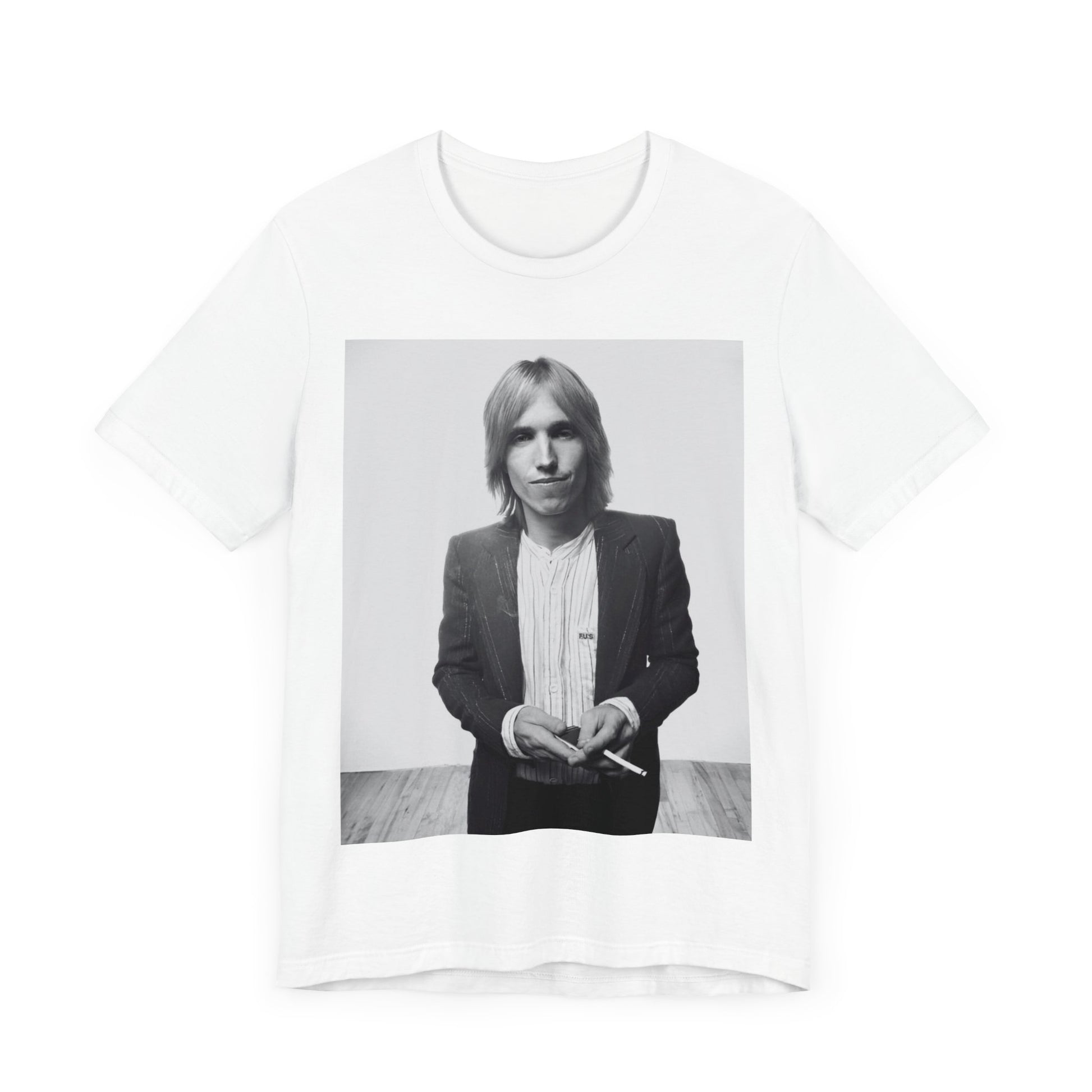 A black graphic t-shirt featuring a graphic of Tom Petty with rock legend vibes.