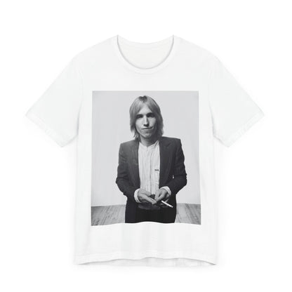 A black graphic t-shirt featuring a graphic of Tom Petty with rock legend vibes.