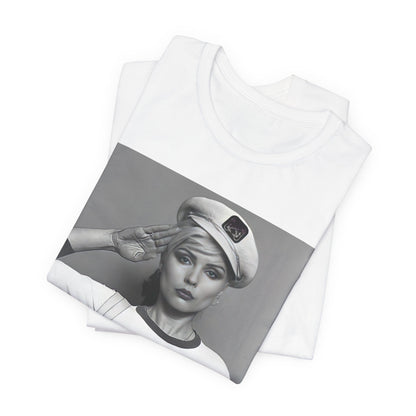 A black graphic t-shirt featuring a classic black and white graphic of the band Blondie.