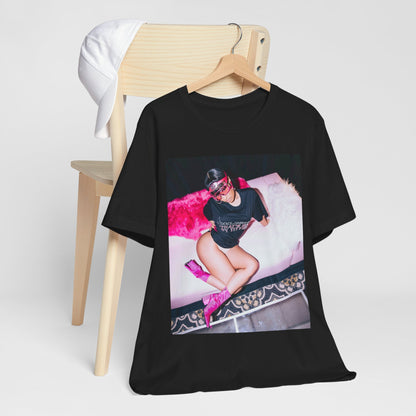 A black graphic t-shirt featuring a classic lifestyle graphic of Nicki Minaj.
