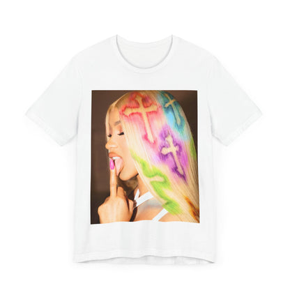A black graphic t-shirt featuring a graphic related to Cardi B's 'Invasion of Privacy' album era.