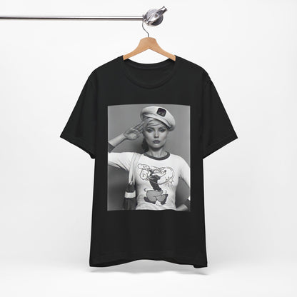 A black graphic t-shirt featuring a classic black and white graphic of the band Blondie.