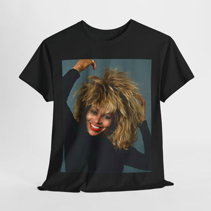 A black graphic t-shirt featuring a graphic related to Tina Turner's 'Private Dancer' album era.