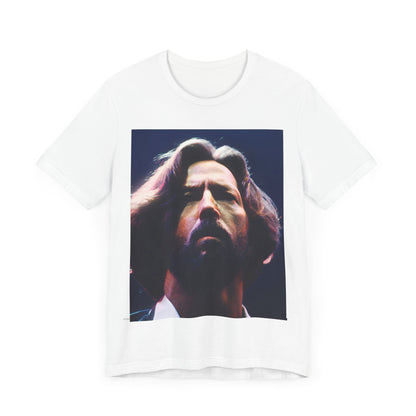A black graphic t-shirt featuring a graphic related to Eric Clapton's 'Tears in Heaven' song or era.
