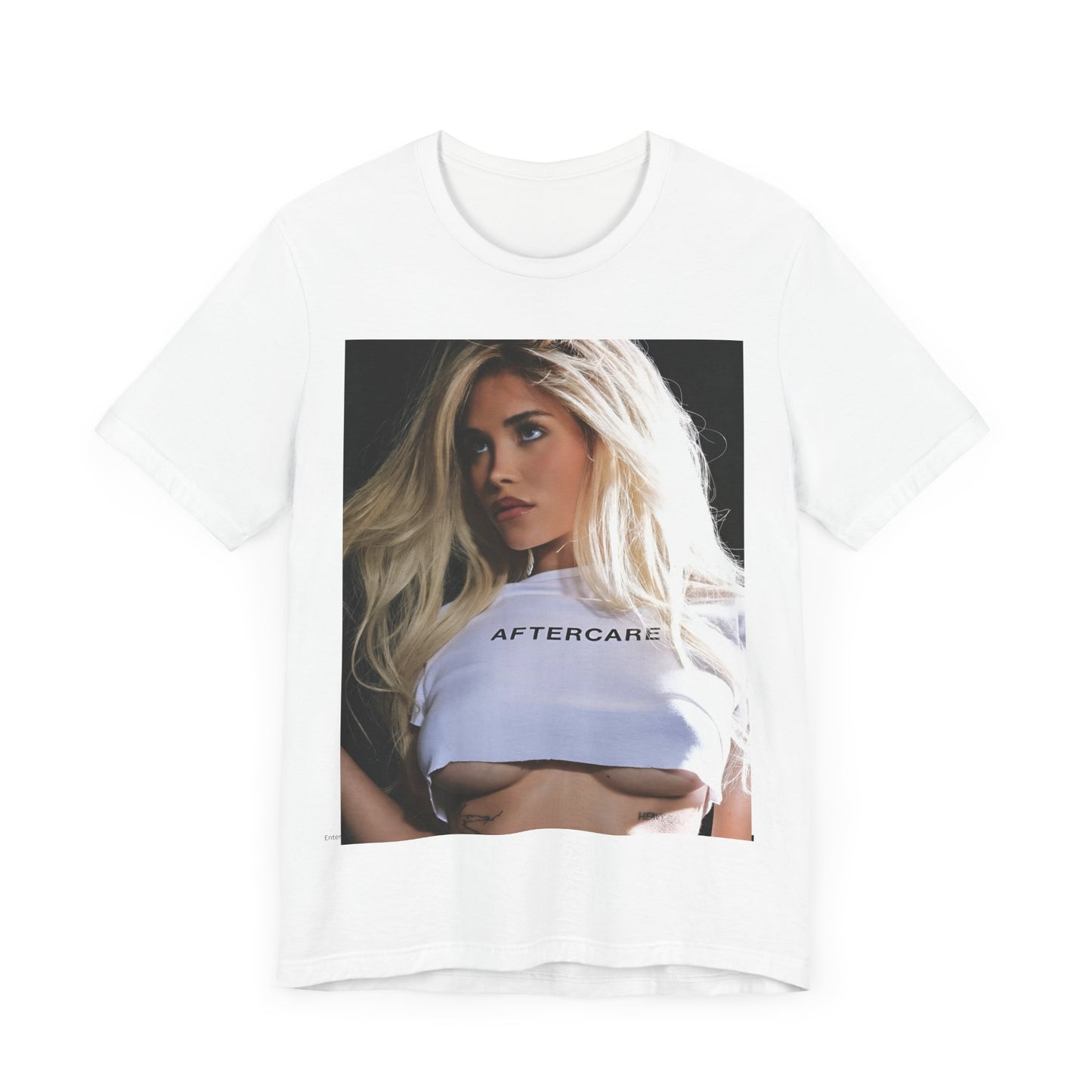 A black graphic t-shirt featuring a graphic related to Nessa Barrett's 'Aftercare' themes.