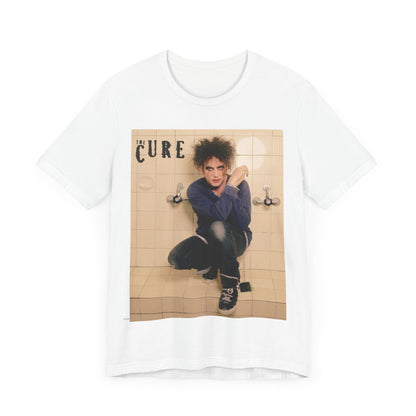 A black graphic t-shirt featuring a graphic related to The Cure's 'Friday I'm In Love' song or era.