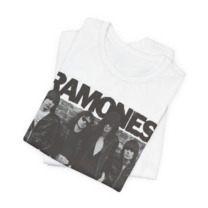 A black graphic t-shirt featuring a 70s vintage punk rock graphic of the Ramones.