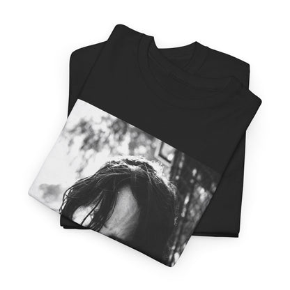 A black graphic t-shirt featuring a graphic of Keanu Reeves with authentic chill vibes.