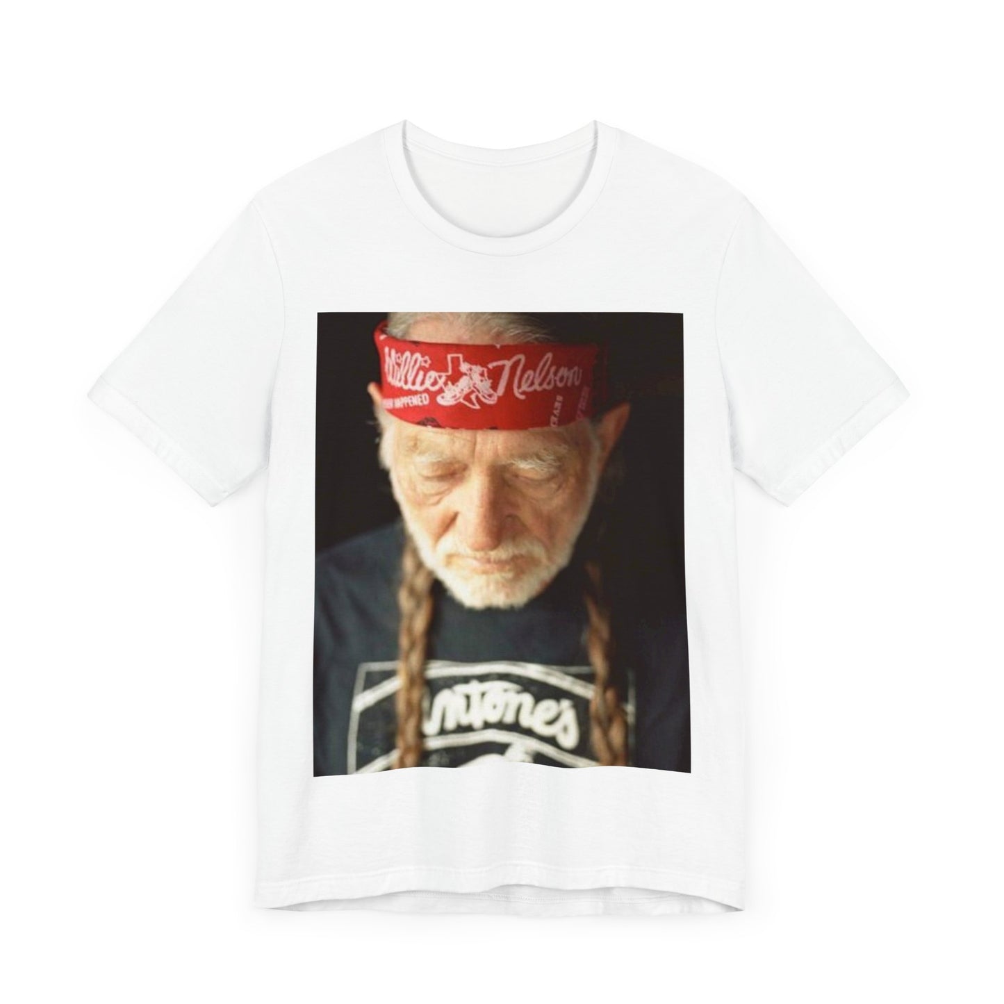 A black graphic t-shirt featuring a Texas music aesthetic graphic of Willie Nelson.