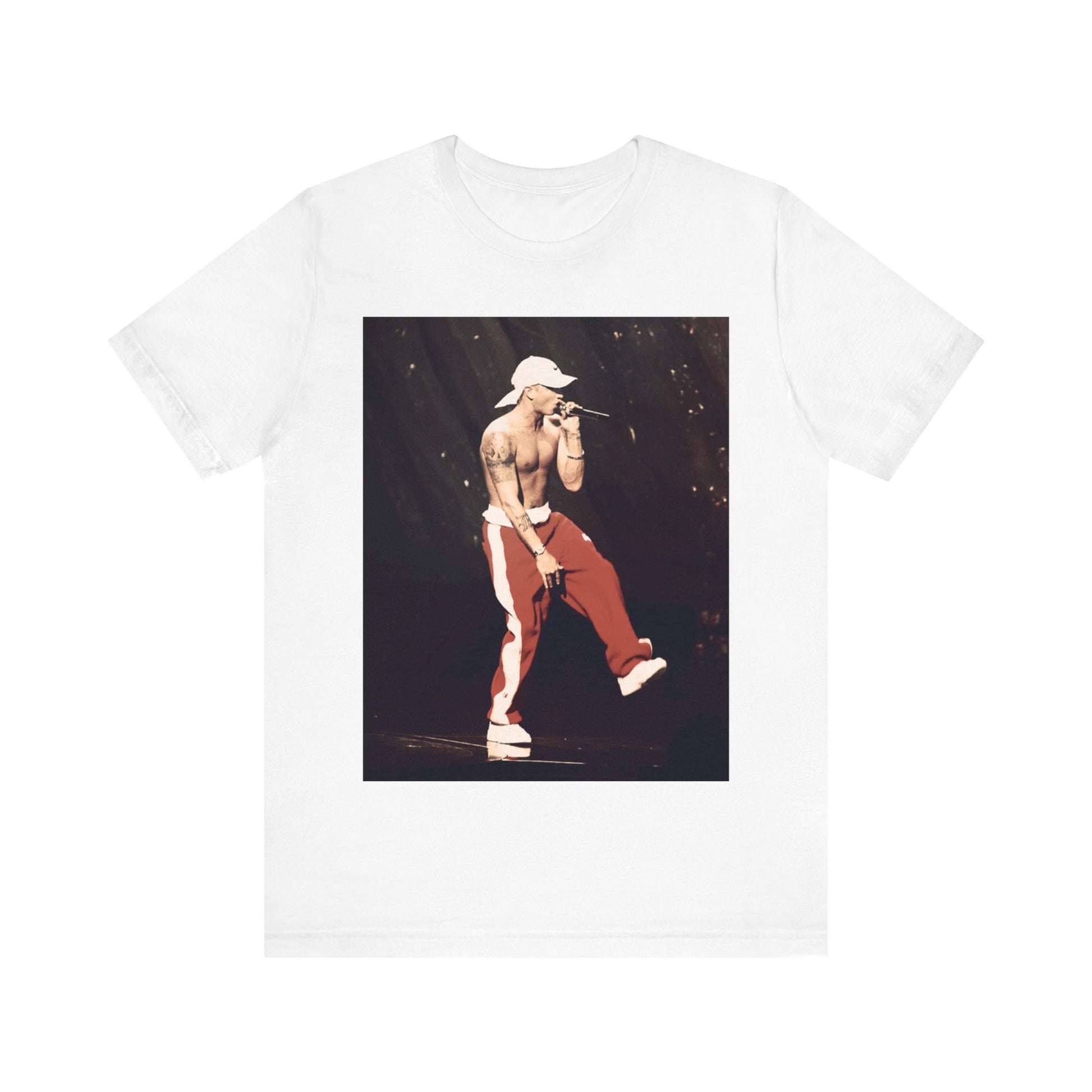 A black graphic t-shirt featuring a graphic inspired by Eminem's film '8 Mile'.