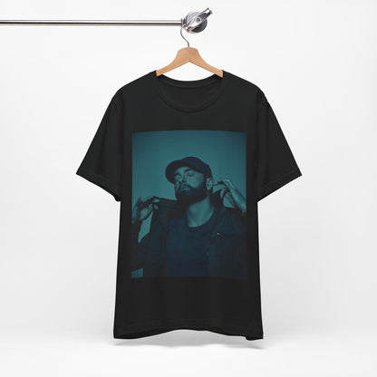 A black graphic t-shirt featuring a graphic of Eminem as a 'Rap God'.