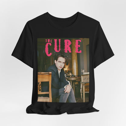 A black graphic t-shirt featuring a retro graphic related to The Cure's 'Disintegration' album era.