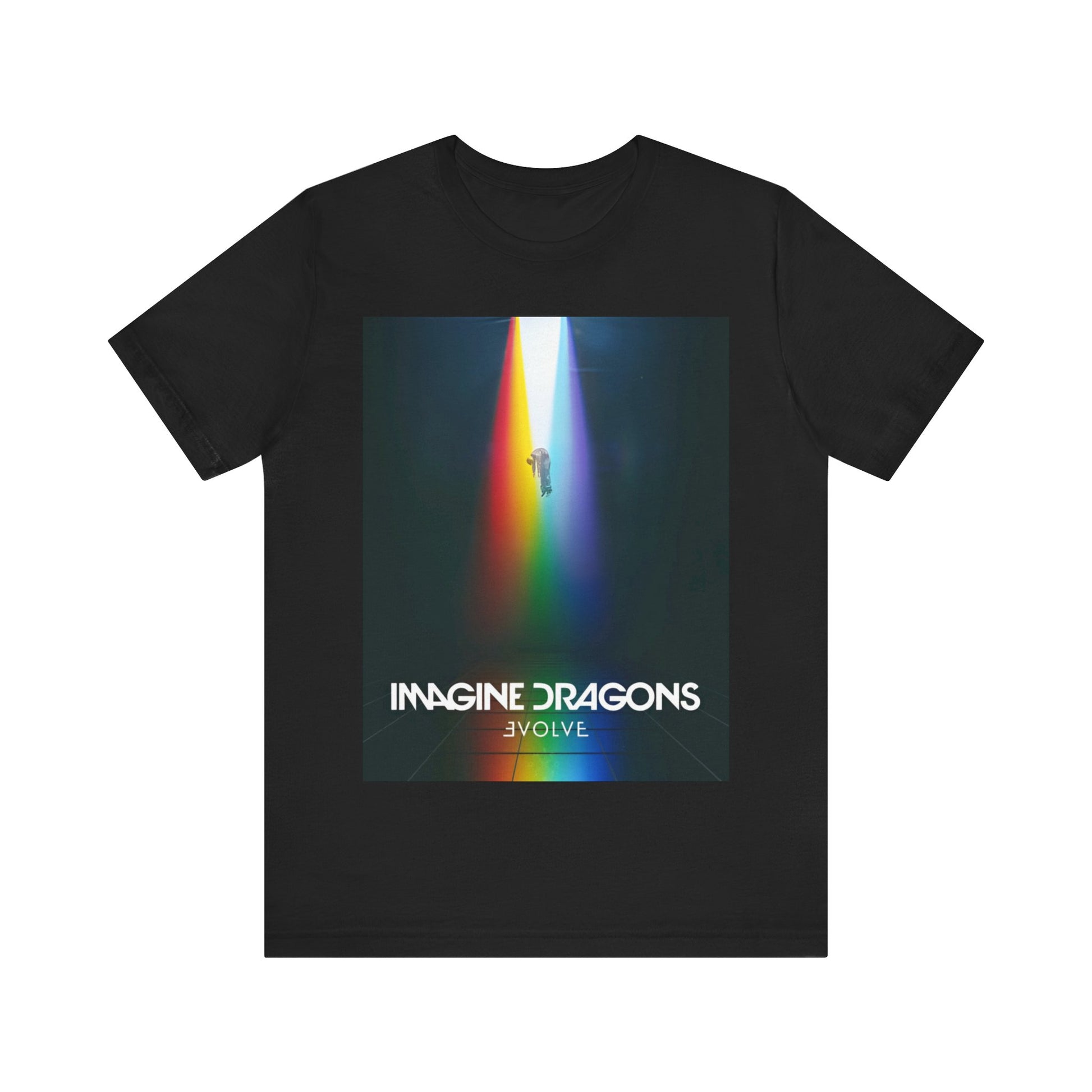 A black graphic t-shirt featuring a graphic related to Imagine Dragons' 'Evolve' album.